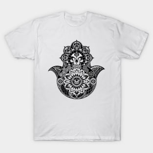 Intricately Drawn Skull Head Hamsa Hand T-Shirt